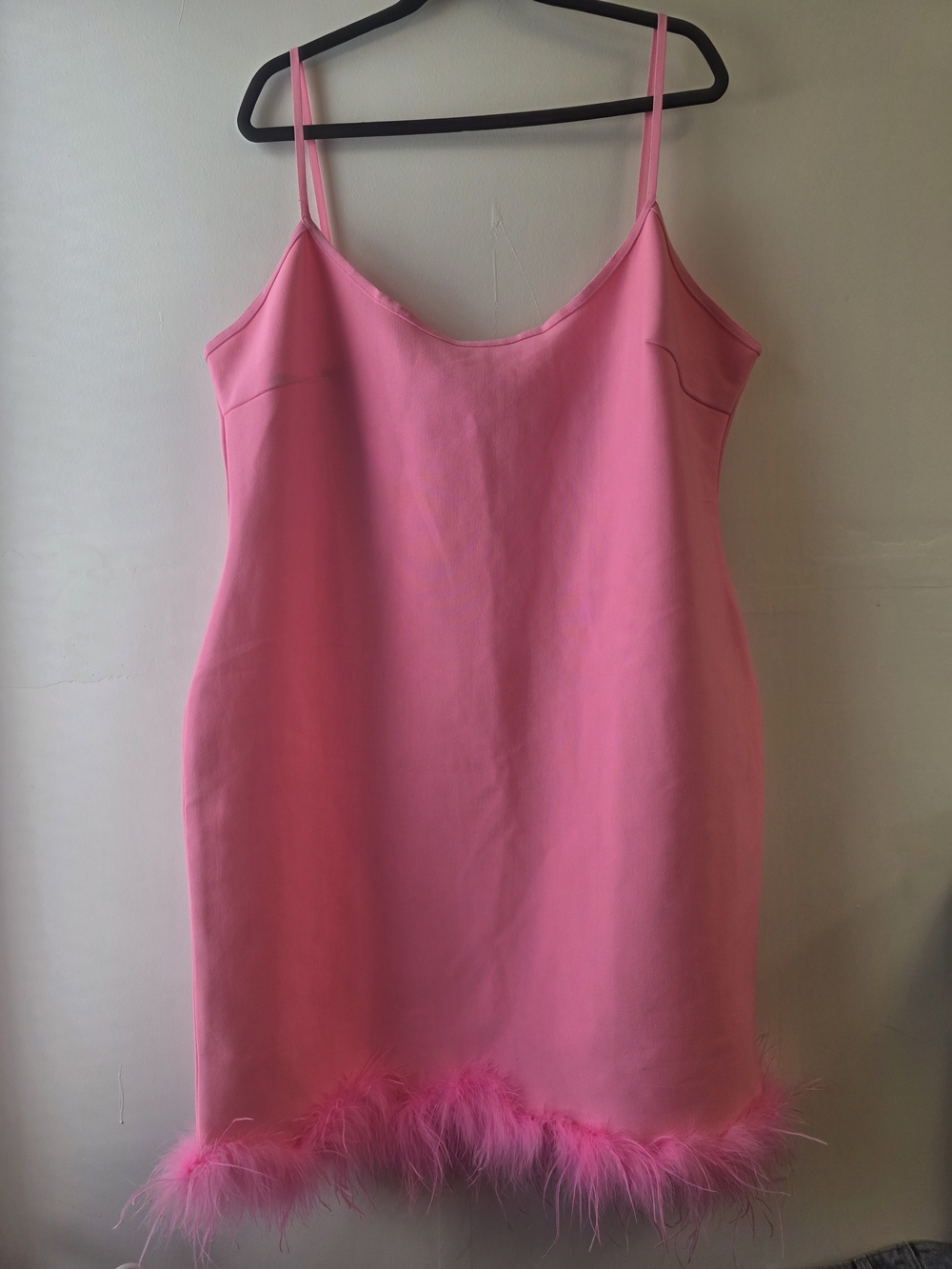 Fashion Nova Hot Pink Feather Hem Slip Dress